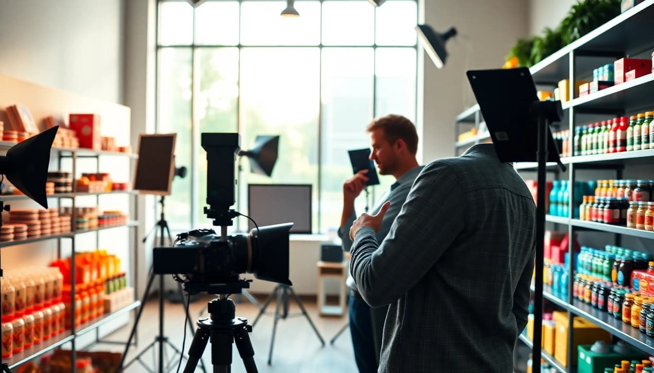 Fotografo ecommerce che ritrae prodotti in uno studio creativo e professionale.
