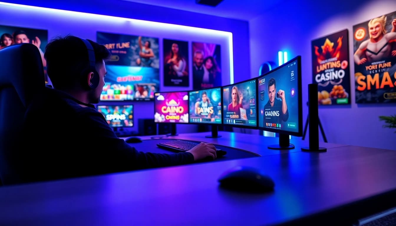 Experience the excitement of the best online casinos for Canada with a professional gamer at a modern gaming desk.