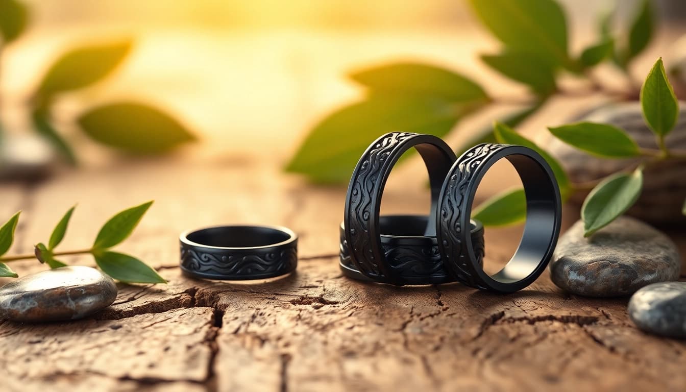 Showcasing luxurious Black Zirconium Rings with a smooth finish and elegant designs.