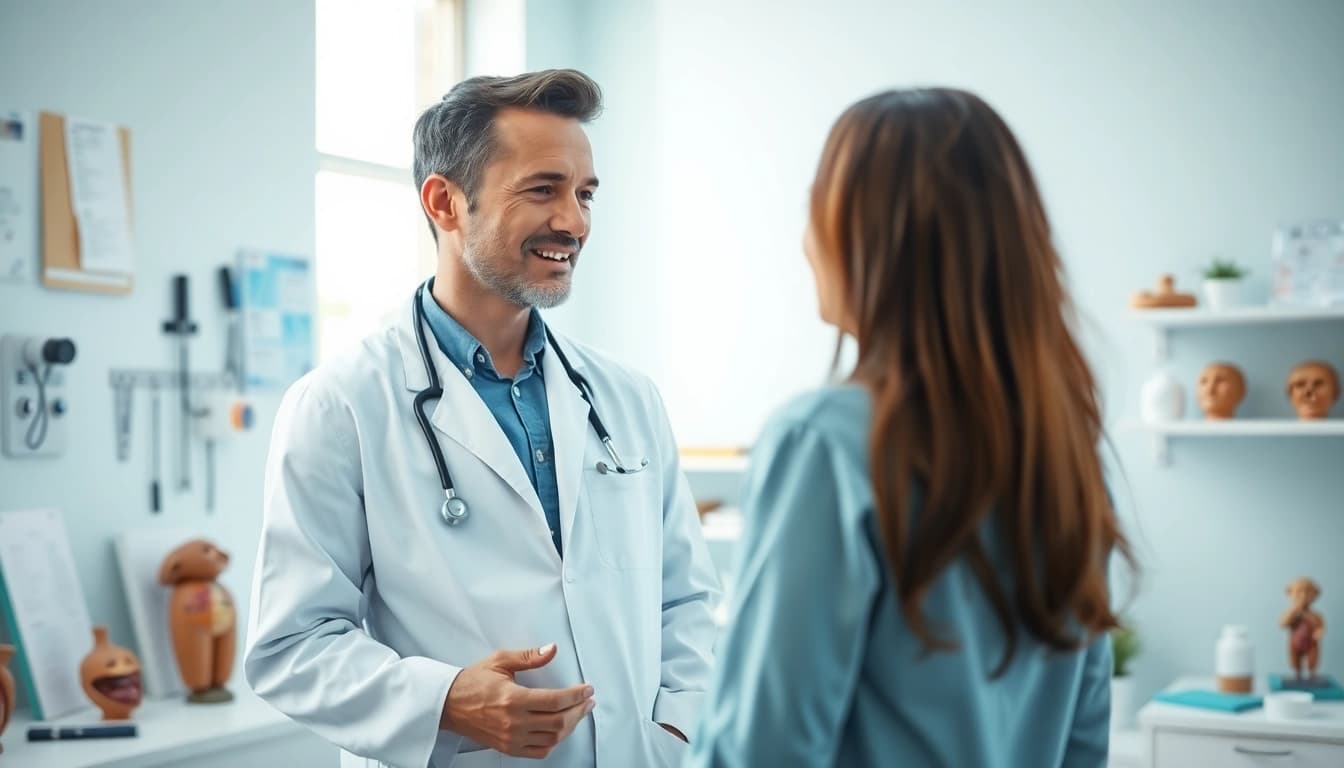 Highlighting Health through compassionate interaction between practitioner and patient in a clinic.