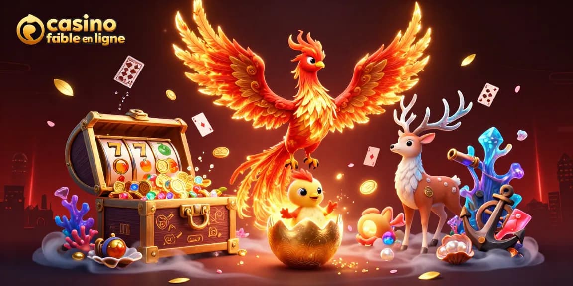 Faites l'expérience du divertissement du casino fiable en ligne avec un phénix majestueux et des trésors scintillants.