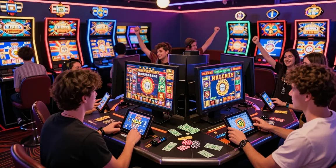Exciting players enjoying various slot games in a vibrant online casino environment.