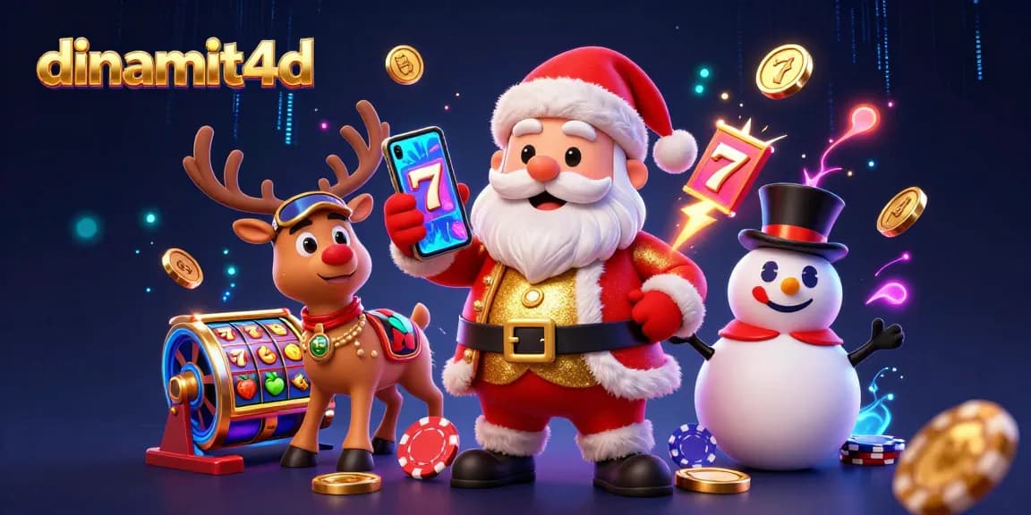 Engage with dinamit4d's vibrant casino world with Santa, reindeer, and a snowman.