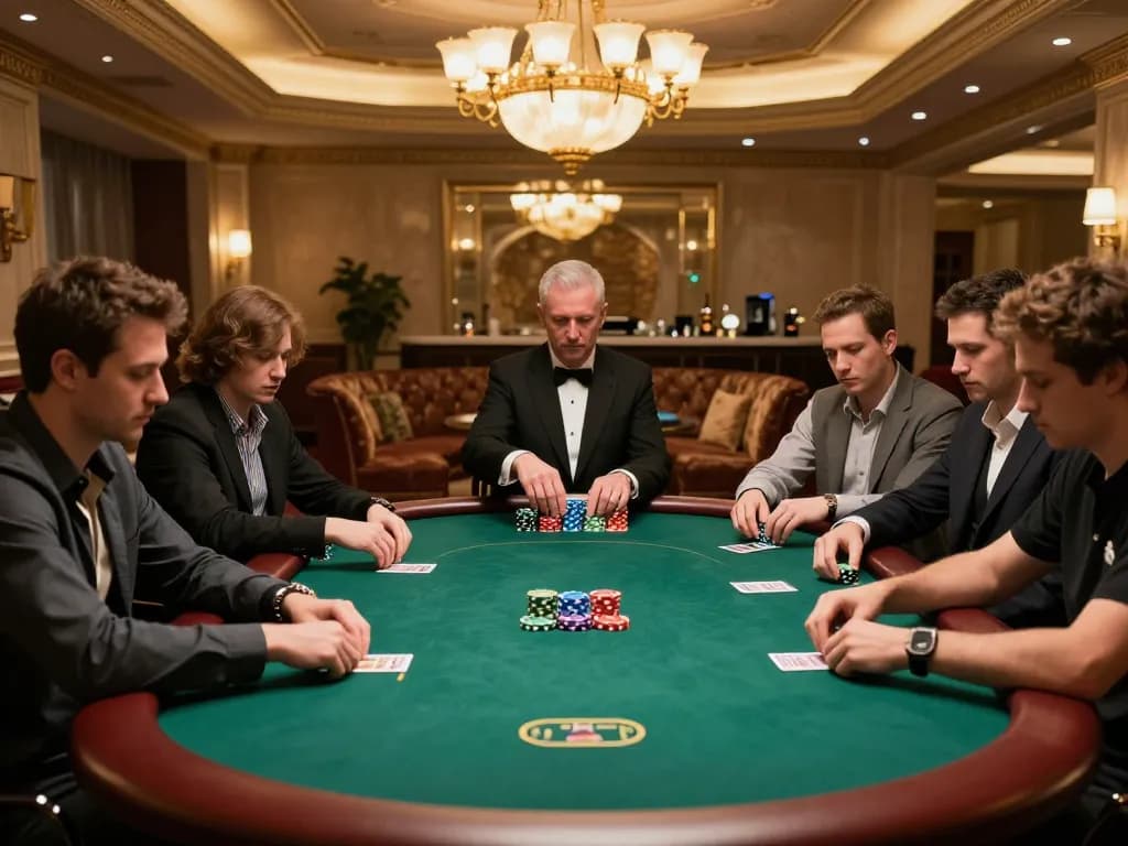 Engaged players strategizing at a high-stakes vipwin poker game with chips and cards