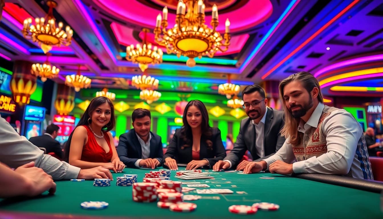 Impressionante Spieler beim casino spielen an einem eleganten Tisch in einem luxuriösen Casino.