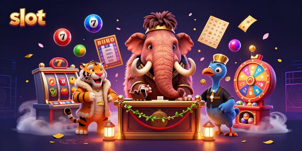 Engage with slot games and jackpots alongside vibrant characters in a dynamic casino scene