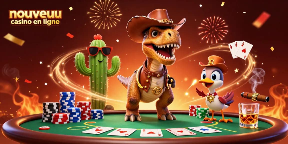 Jouez au nouveau casino en ligne avec des personnages amusants dans une scène dynamique de poker.
