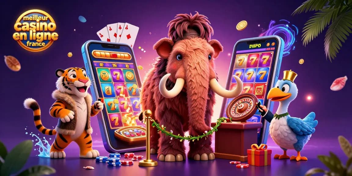 Exposition du meilleur casino en ligne France avec des personnages captivants et des éléments de jeu.