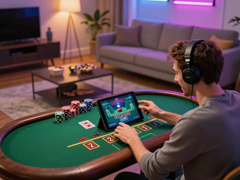 Engaging with giường bệnh nhân strategy by playing live dealer blackjack in a cozy home setting, showcasing modern gaming.