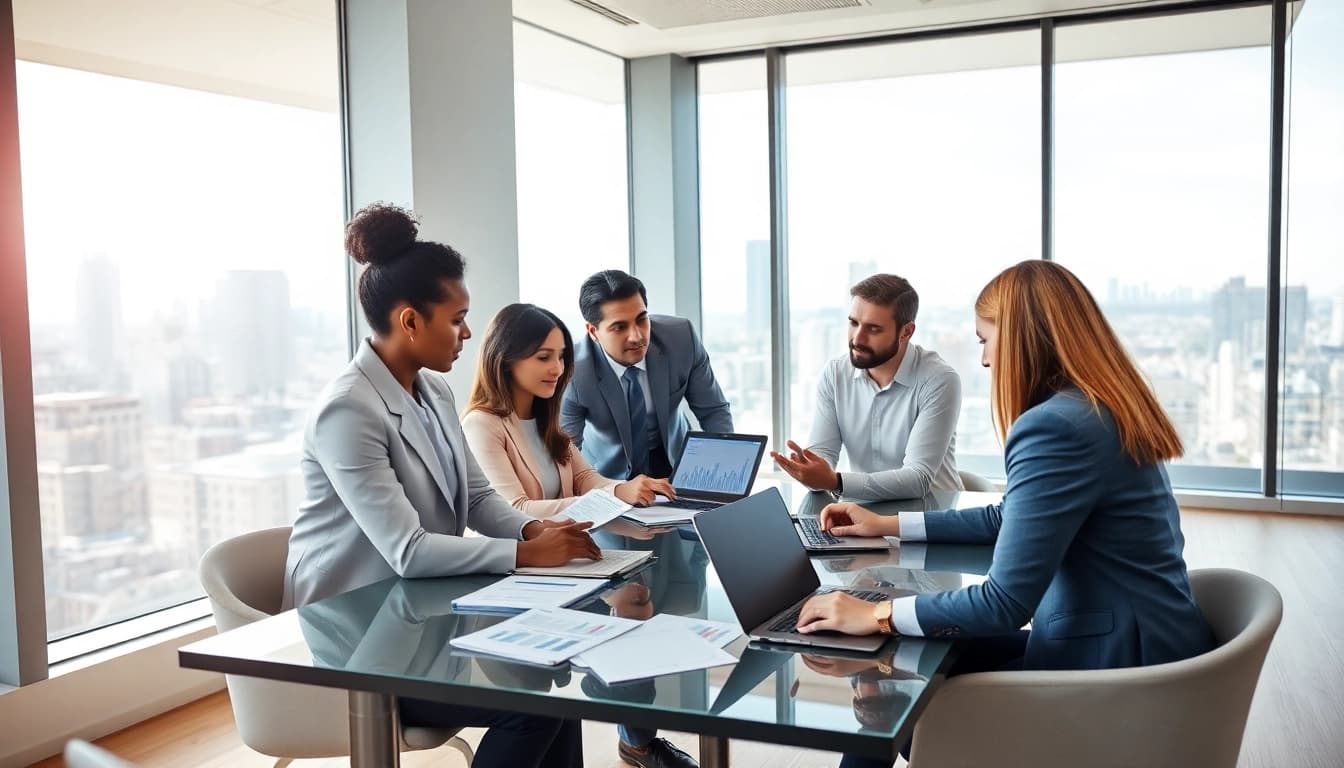 SMSF set up consultation in a modern office with professionals discussing finance.
