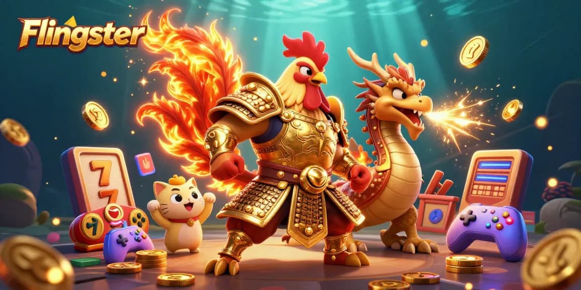 Engage with Flingster's vibrant slot machines and dynamic characters in a thrilling gaming scene.
