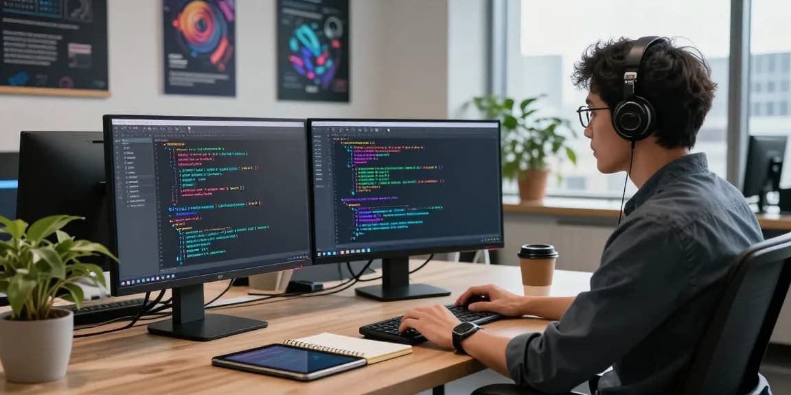 Developer utilizing Snipaste software in a modern coding workspace with dual monitors.