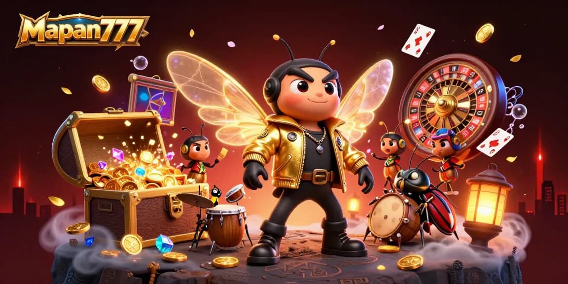Experience winning thrills with Mapan777, featuring a dynamic rock star scene rich with casino-themed elements.