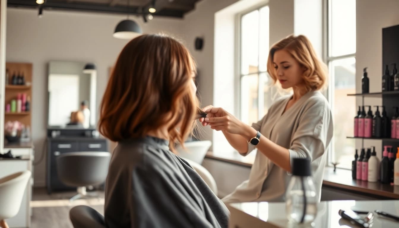 Experience the artistry of salon coafor bucuresti with a professional hairstylist and client.