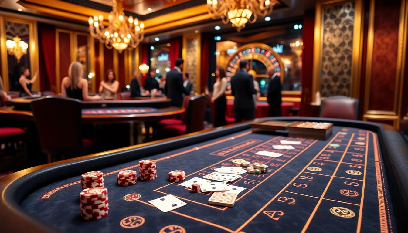 Gamblers enjoying thrilling MK8 experiences at a luxurious casino table.