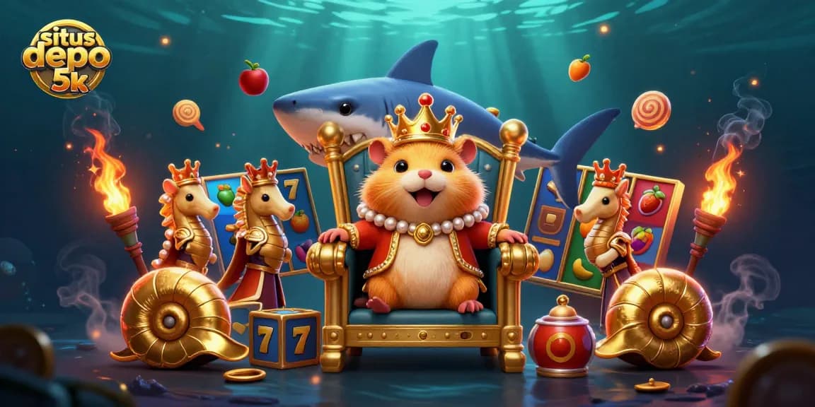 Engage with situs depo 5k gameplay featuring vibrant slot reels and a golden hamster king.