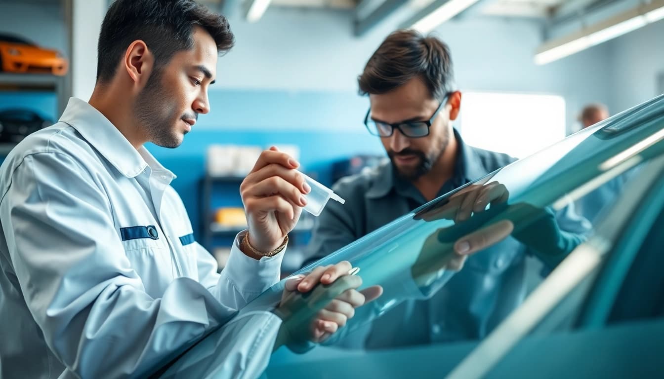 Expertly executing chip repair on a windshield, highlighting precision and professionalism.