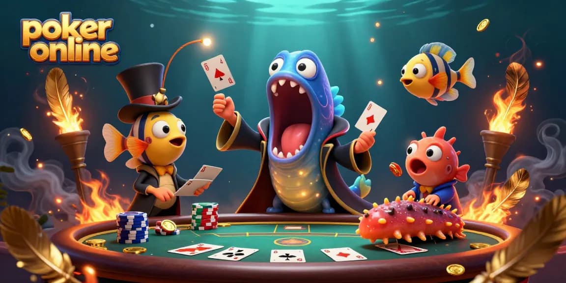 Jouer au poker en ligne avec des personnages marins fascinants et un décor de casino riche.