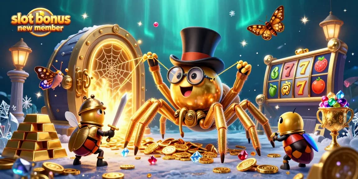 Experience thrilling wins with slot bonus new member in a vibrant casino adventure scene.