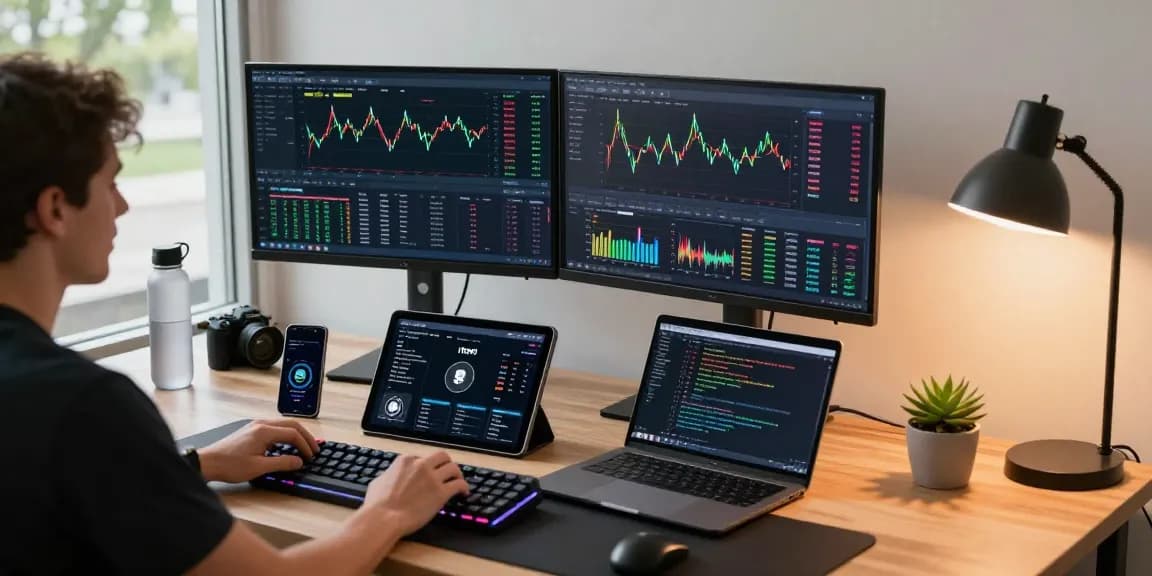 Engaging workspace for crypto mining without equipment, showcasing blockchain analytics and trading tools.