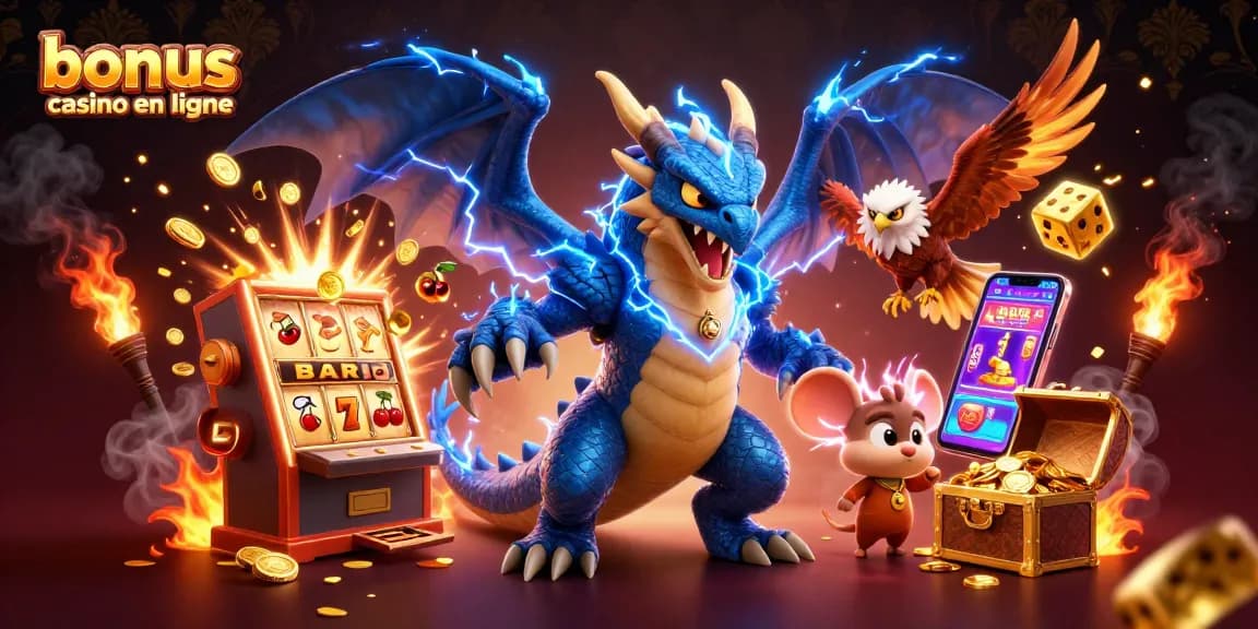 Découvrez l'excitation avec la scène colorée des bonus de casino en ligne remplie d'éléments de jeu dynamiques.