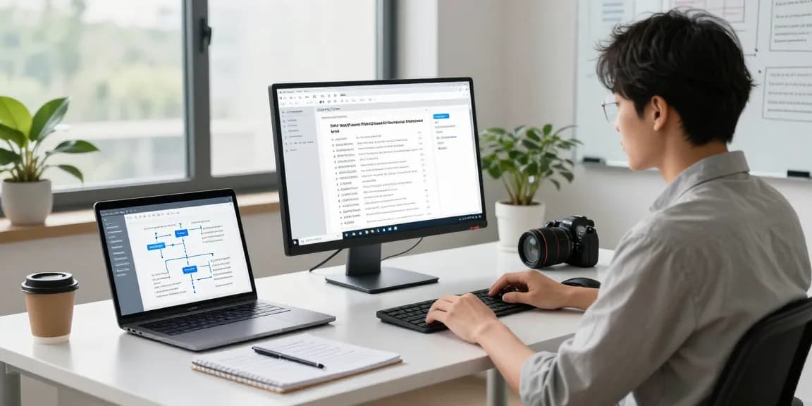 Data analyst verifying PDFs with AI technology to detect fraud in pdf documents in a modern office.