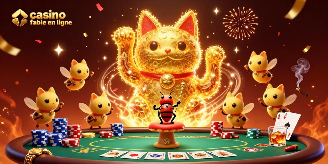 Jouer à un casino fiable en ligne avec des symboles de jeux dynamiques et des éléments de poker colorés.