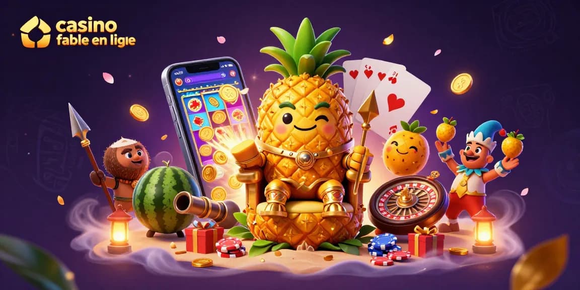 Éprouvez le frisson des jeux avec le casino fiable en ligne, incarné par un roi ananas et son bouffon.