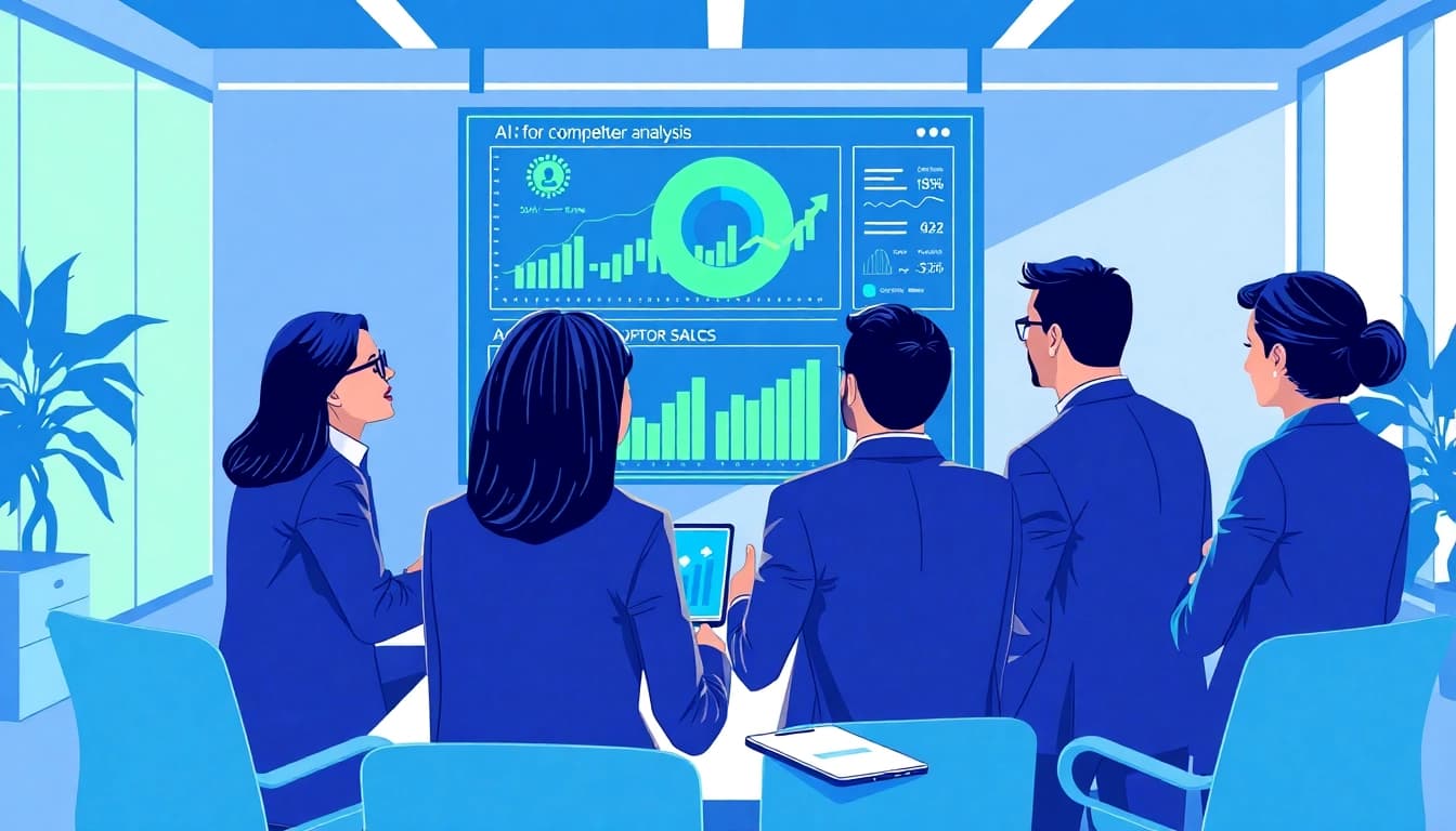 Utilize AI for competitor analysis in a professional business setting with teams collaborating.