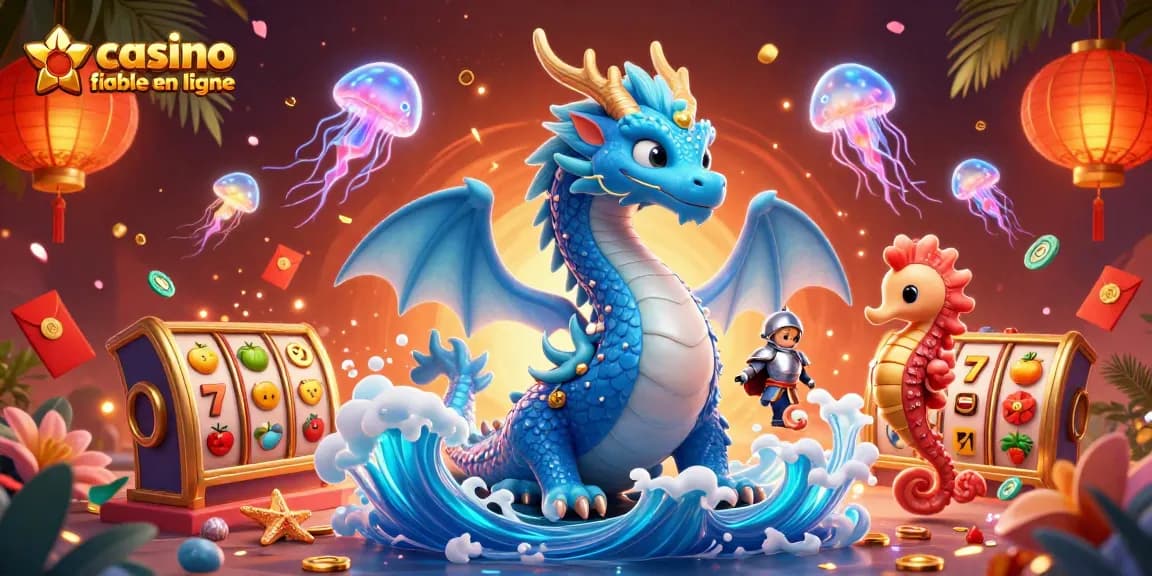 Jouez sur un casino fiable en ligne avec un dragon en 3D et des rouleaux de machine à sous animés.
