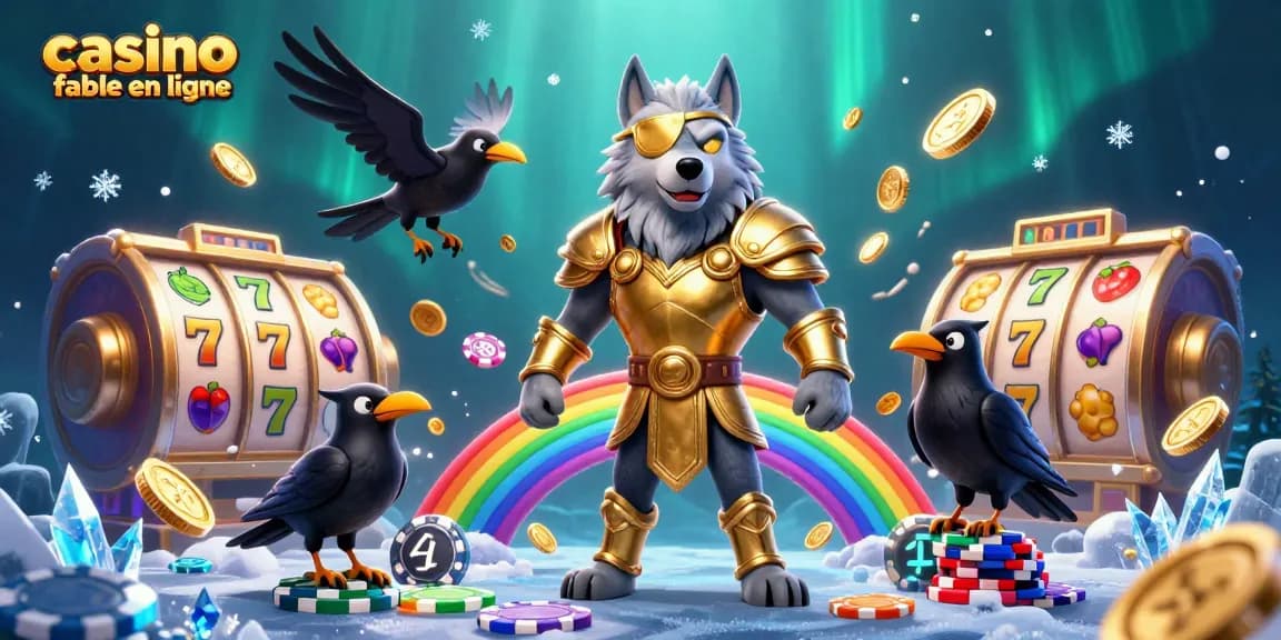 Jouez dans un casino fiable en ligne avec Odin, des symboles de jackpot et des corbeaux.