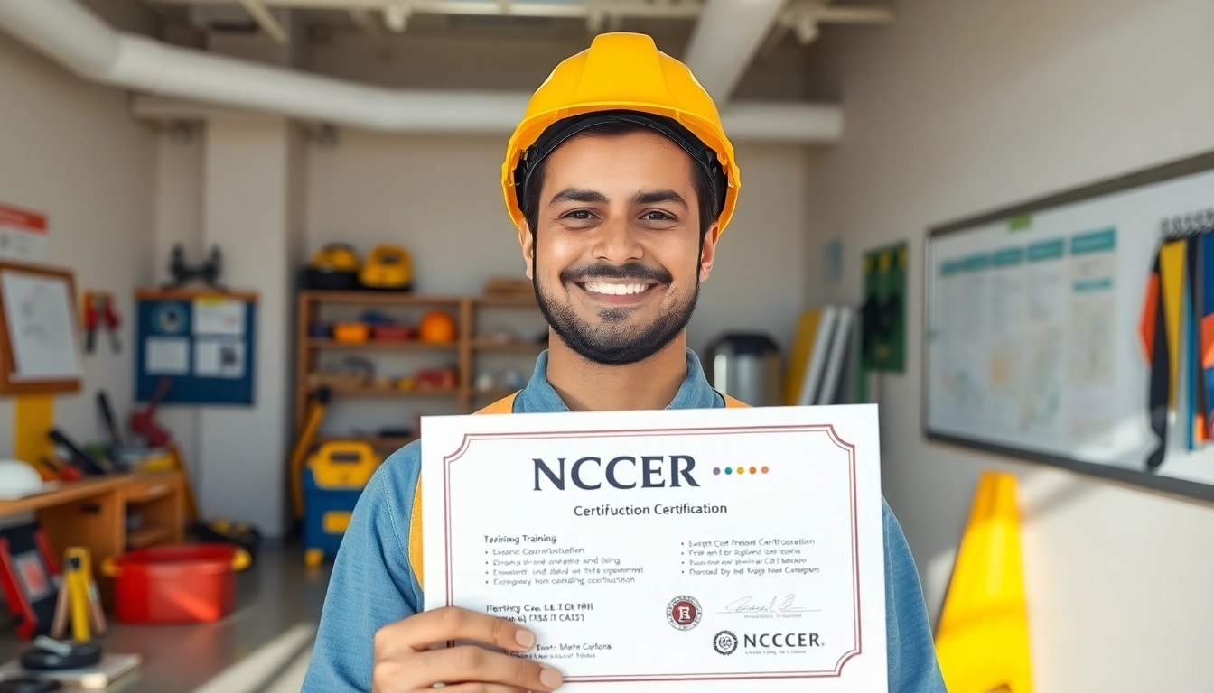 Celebrate obtaining the NCCER certification with a proud professional in a training environment.