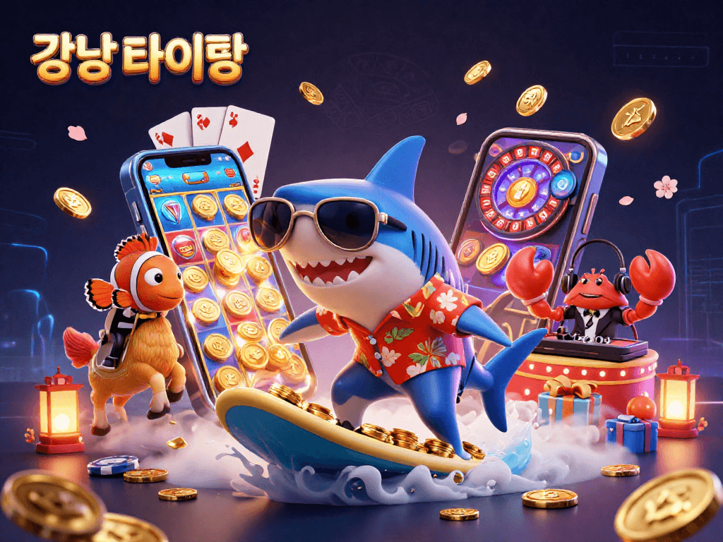 강남 타이밍에서 슬롯 게임과 관련된 다채로운 요소들이 펼쳐진 생동감 있는 장면