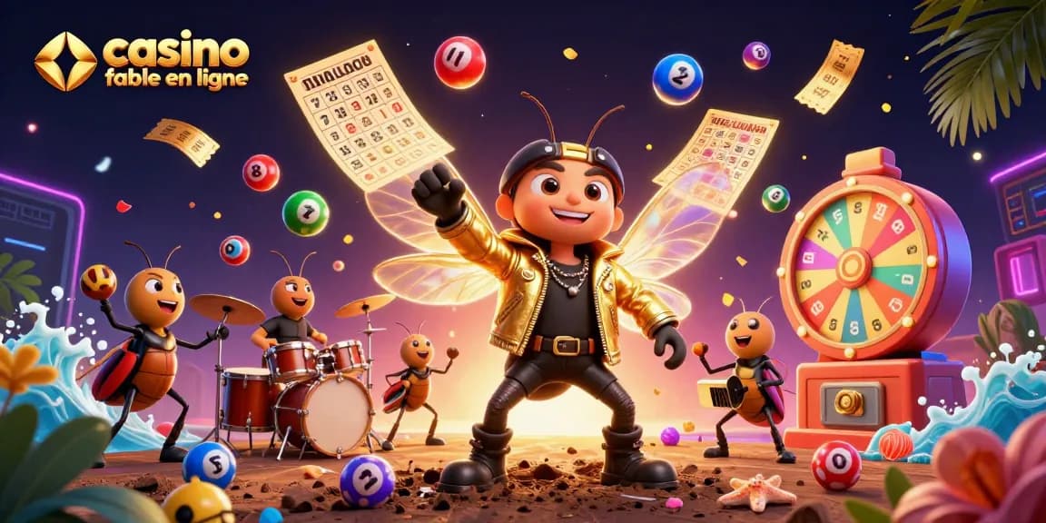 Découvrez un casino fiable en ligne avec une scène colorée évoquant l'énergie des jeux de loterie.