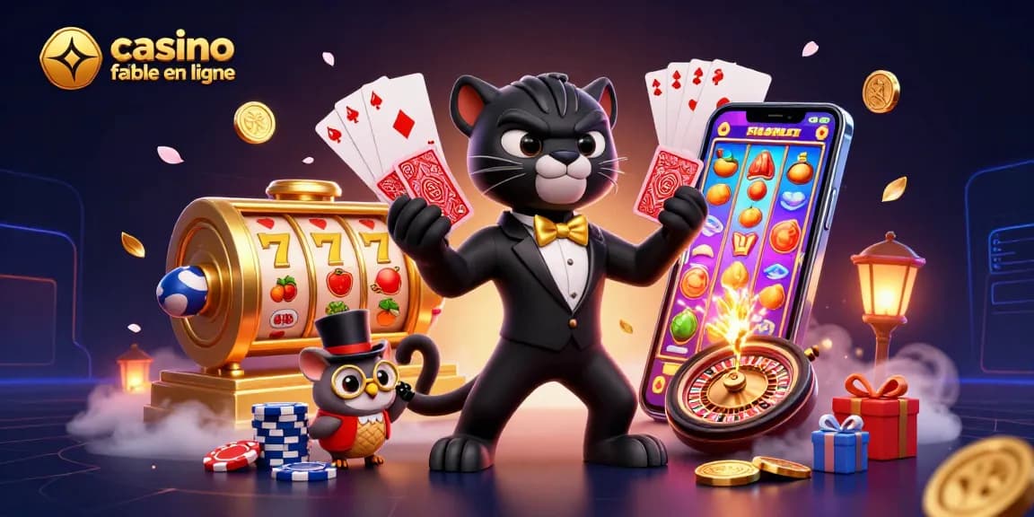 Un casino fiable en ligne animé mettant en scène un panthère élégante, une chouette et une souris chanceuse.