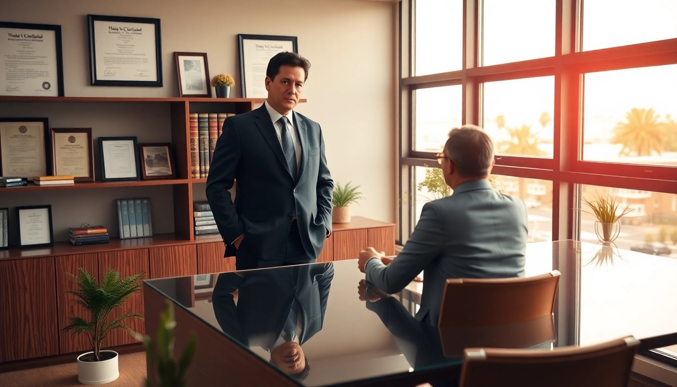 Clearwater truck accident attorney consulting with a client in a modern office.
