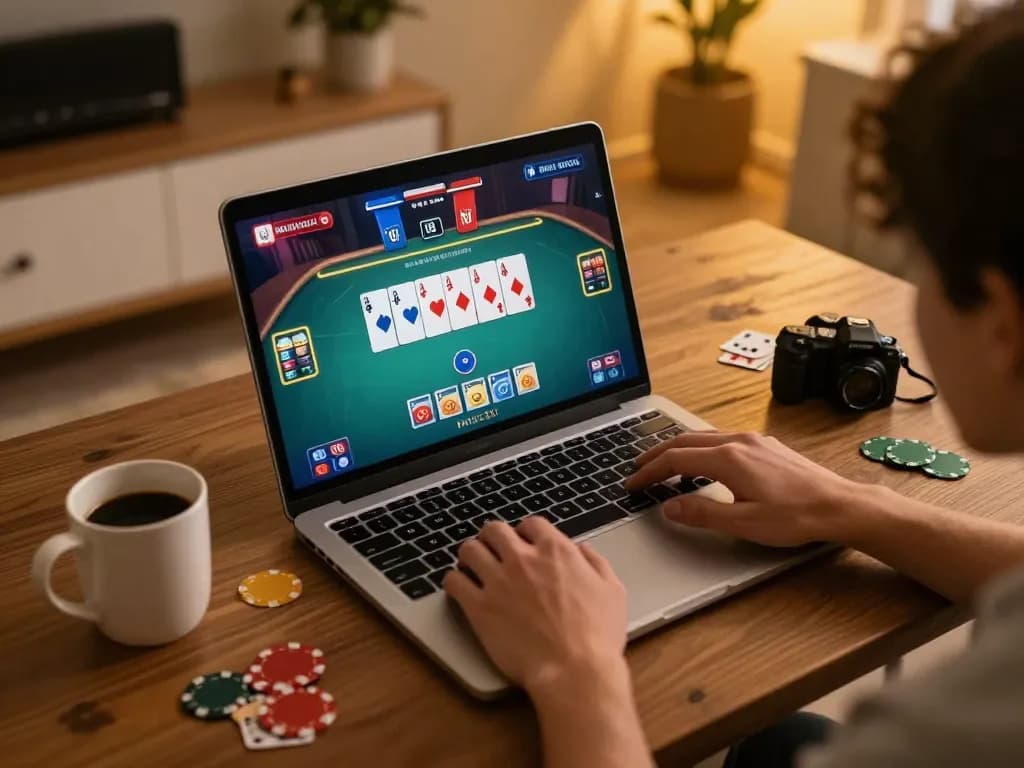 Play poker online with Sunwin in a cozy home gaming setup