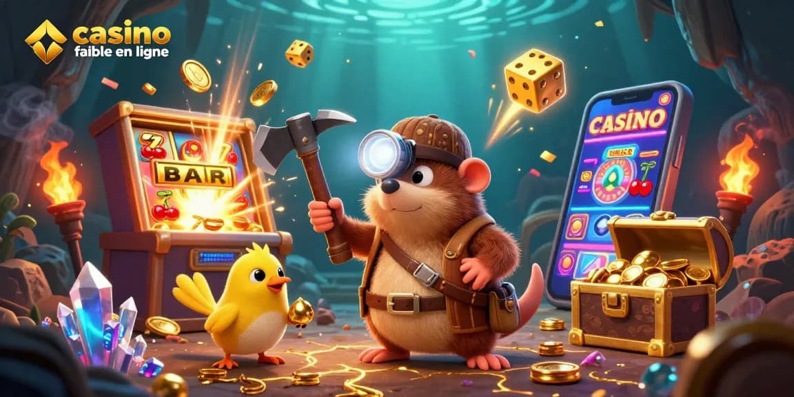 Action de jouer au casino fiable en ligne avec un taupe et un canari cherchant de l'or.