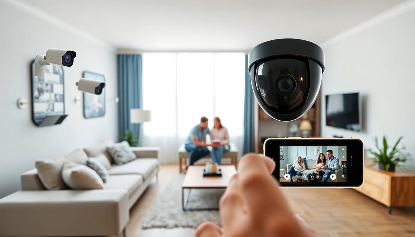 Hogar moderno que muestra sistemas de alarmas de seguridad, enfatizando la seguridad y la confianza.