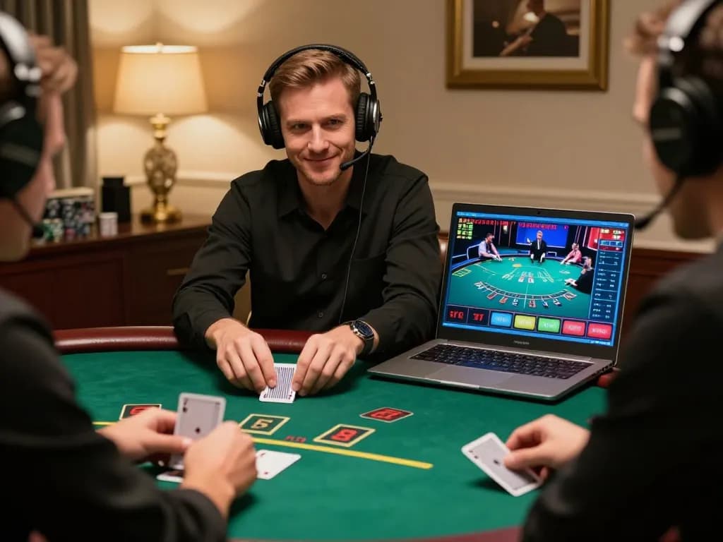 pemain menikmati permainan blackjack online sambil merencanakan untuk menyetor 1k untuk perjudian strategis.
