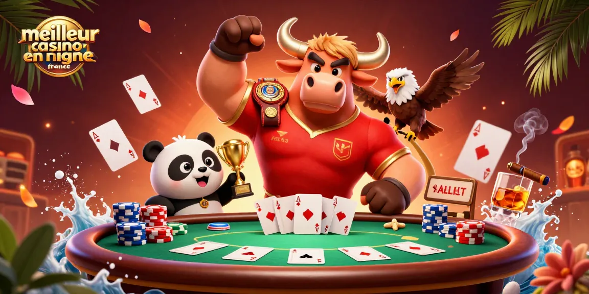 Visez le meilleur casino en ligne France avec notre illustration dynamique des mascottes et des jeux.