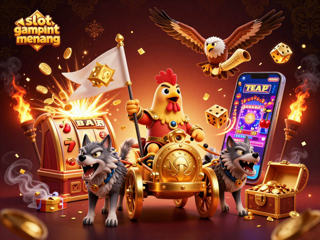 Engage with slot gacor gampang menang featuring a rooster warlord and jubilant slots bursting with rewards.