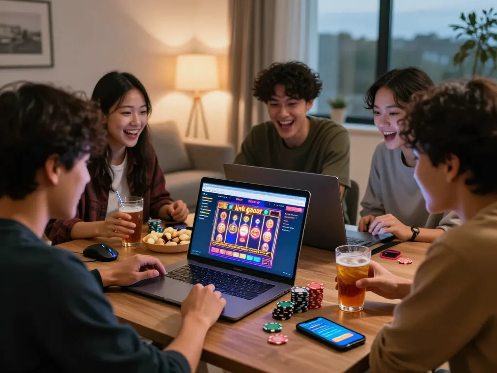 Teman-teman yang bersemangat menjelajahi link gacor di situs game dalam suasana yang nyaman.