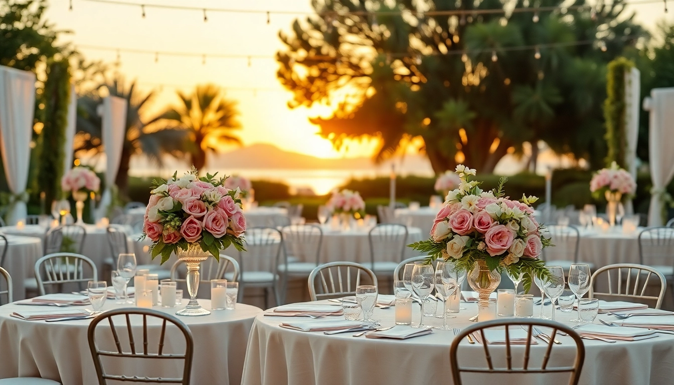 Capture stunning Wedding Rentals with elegantly set tables adorned with floral decor.
