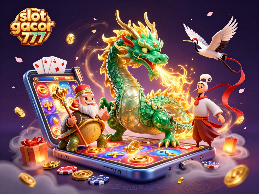 Experience the thrill of slot gacor 777 with a vibrant 3D casino scene highlighting epic characters and game elements.