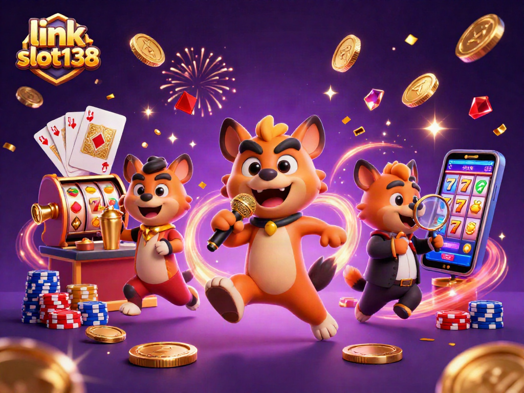 Experience the excitement of link slot138 with vibrant hyena characters in a lively casino scene.