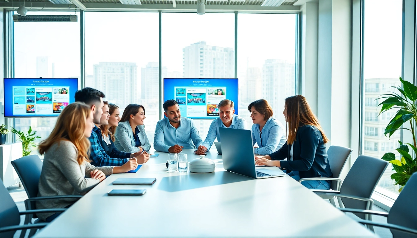 Web design edmonton professionals brainstorming ideas in a bright office.