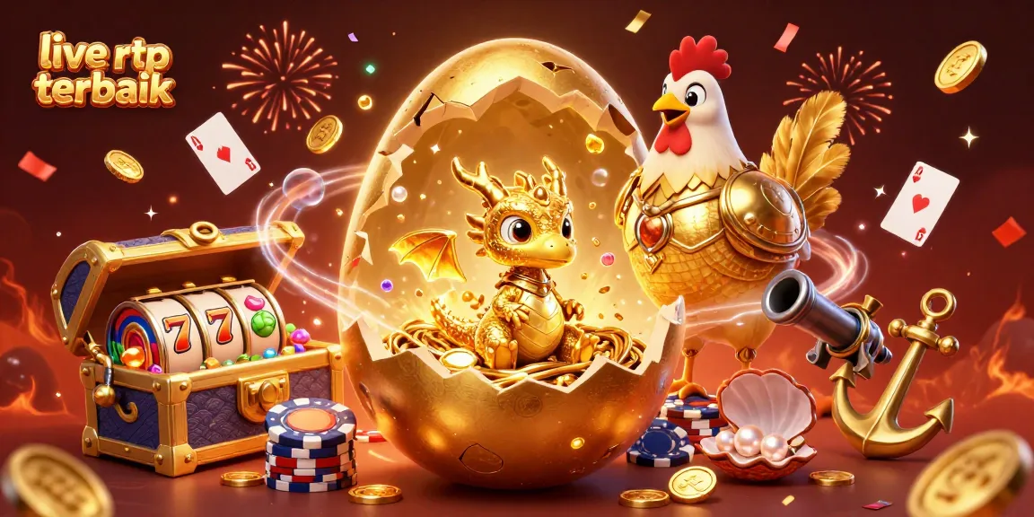 Play slots with excitement at live rtp terbaik, featuring a golden dragon guarding poker chips.