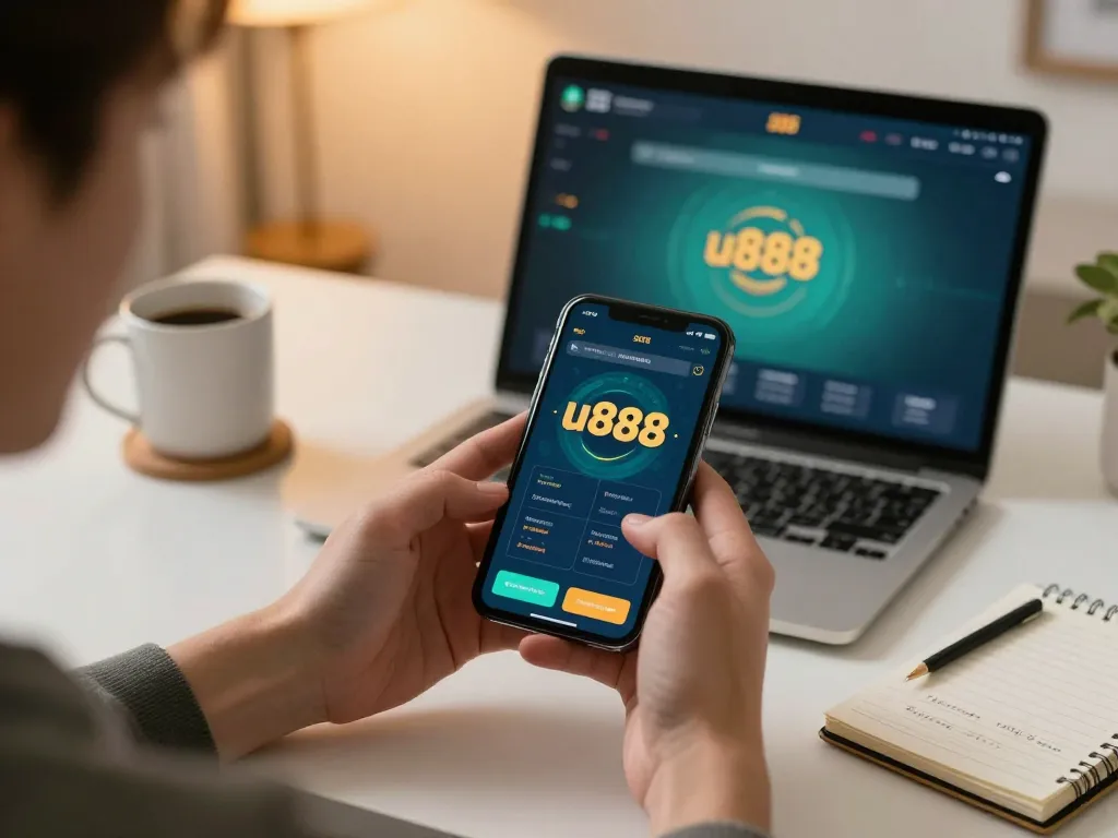 Engaged player analyzing betting strategies on the u888 gambling app in a cozy home setting.