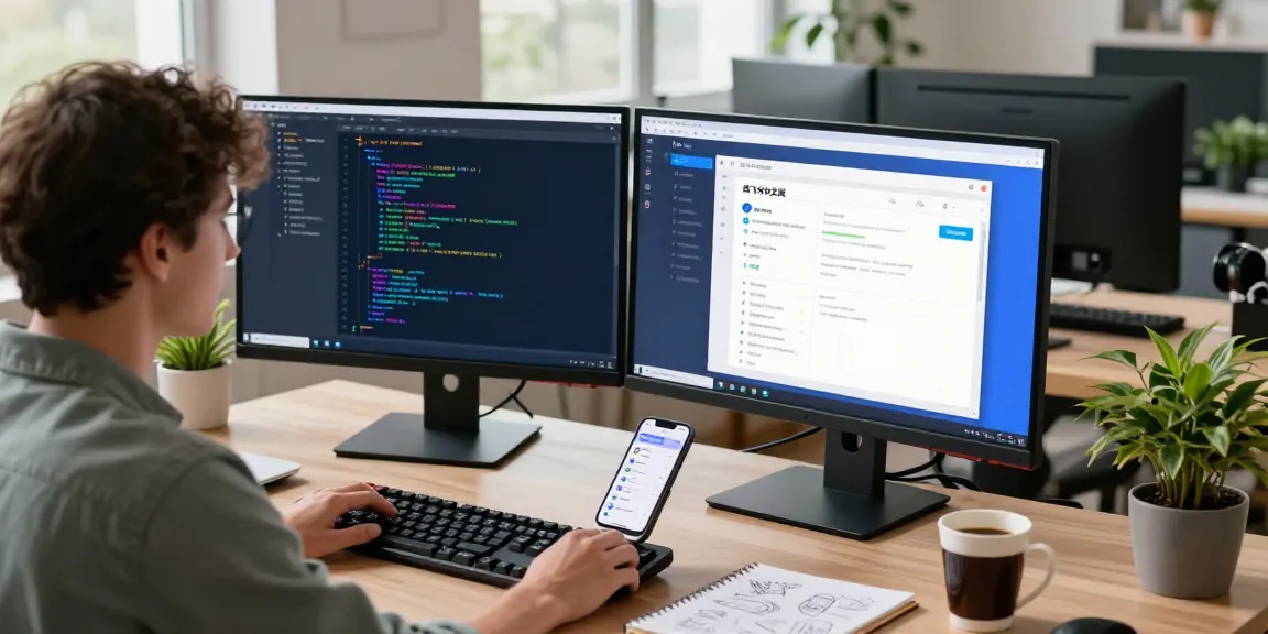 Developer designing a new communication app interface featuring 纸飞机中文版 in a bright professional workspace.